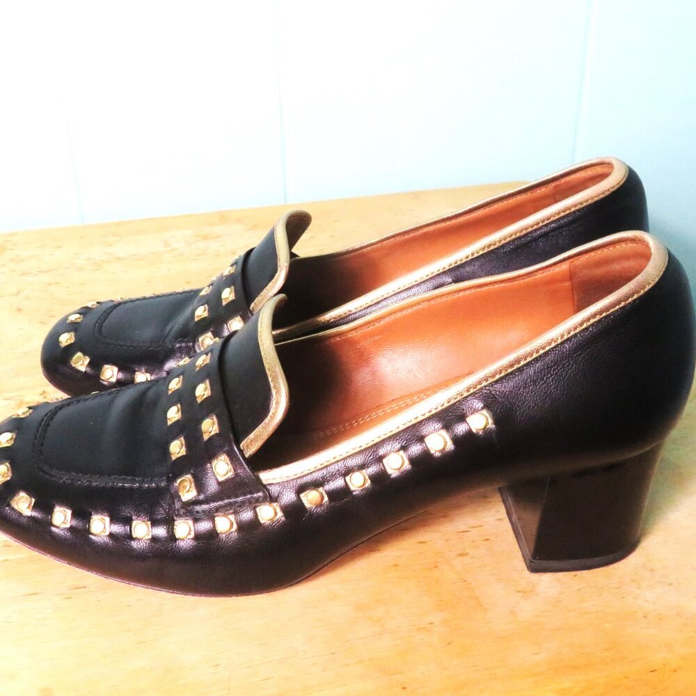 Black Studded Leather Loafers - Women's - Picture 8 of 9